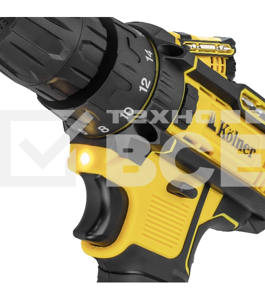 Дрель-шуруповерт аккумуляторная 12V 29 Нм KOLNER KCD 12/2C, БЗП 0,8-10мм, 0-350/1350 об/мин, 2 скорости, подсветка (2х1.5 А·ч, зу, кейс)