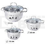 Набор посуды KELLI KL-4209 6 пред. Кастрюля с жаропрочной стекл. крышкой 2.1 л. Кастрюля с жаропрочной стекл. крышкой 3 л. Кастрюля с жаропрочной стекл. крышкой 4 л. Высококачественная нерж. сталь 18/10. 5-ти слойное капсульное дно., фото5