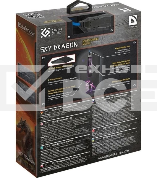 Мышь проводная Defender Sky Dragon GM-090L черный, 3200 dpi, USB, кнопки - 6