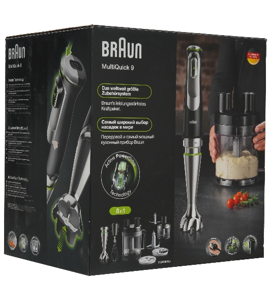Блендер погружной Braun MQ9185XLI серебристый, 1200 Вт, плавная регулировка