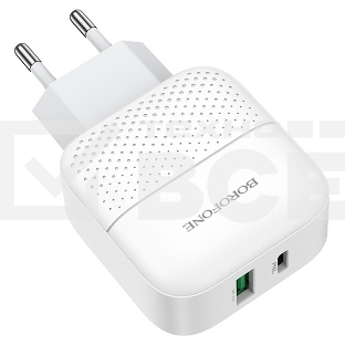 Сетевое зарядное устройство BOROFONE BA46A Premium, один порт USB, один порт Type-C, PD, 18W, 5V, 3.0A, белый