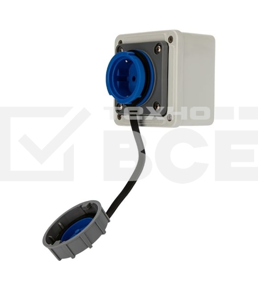 Розетка настенная Rexant влагозащищенная с крышкой 16 А, 2Р+РЕ, IP68