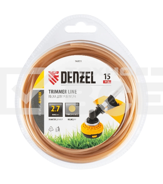 Леска для триммера Denzel армированная алюминием круглая, 2,7мм х 15м, блистер ALUFLEX