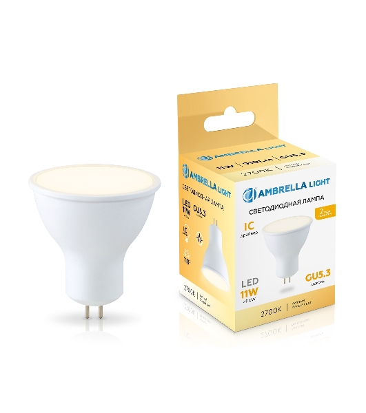 Лампа светодиодная	Ambrella light 161103 LED MR16 11W IC GU5.3 2700K 175-265V