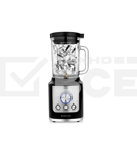 Блендер стационарный BRAYER BR1200BK 1800 Вт, стекл., 1,8 л, 6 титан. ножей, импульс, колка льда, серебристо-черный