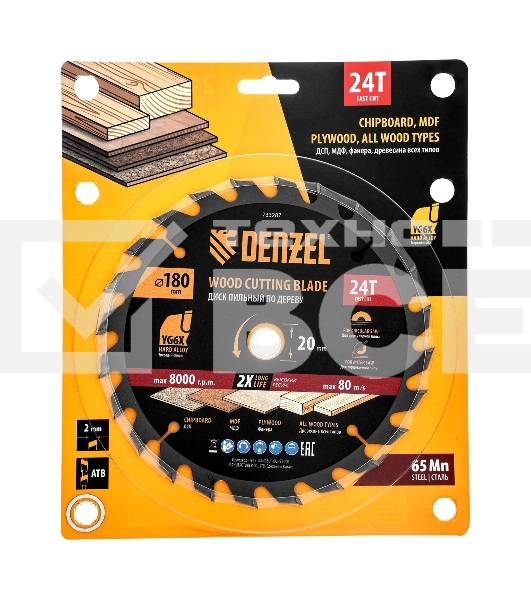 Пильный диск по дереву Denzel ф180х 20 мм, 24 зубьев 733287