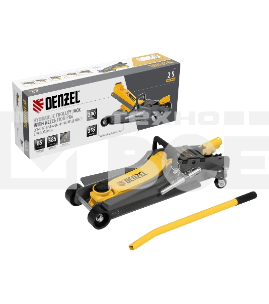 Домкрат гидравлический подкатной с фиксатором Denzel 2,5 т, 85-385 мм