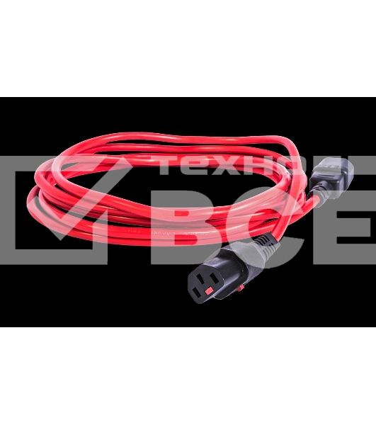 Шнур питания с фиксатором REM IEC 60320 C13/IEC 60320 C14, 10 А/250 В (3 * 1,0), 3 м, красный R-10-Cord-C13-C14-3-Red