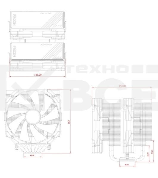 Устройство охлаждения(кулер) ID-Cooling Frozn A720 черный 140мм алюминий+медь 2000rpm 33.5db 4-pin 300W 163мм