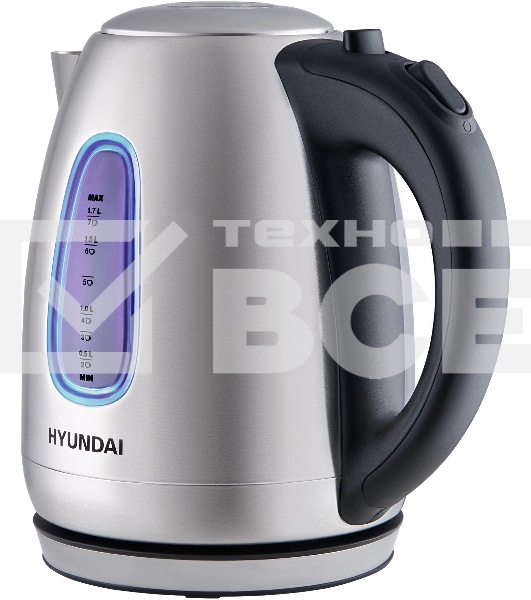 Чайник электрический Hyundai HYK-S2402 1.7л. 2200Вт серебристый матовый/черный (корпус: нержавеющая сталь)