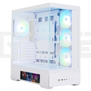 Компьютерный корпус ZALMAN P40 DS, ATX, белый, WINDOW, 9.1-inch LCD screen, 2xCombo(2.5” or 3.5”), 1x2.5”, 1xUSB TYPE-C, 2xUSB 3.0, SIDE 3x120мм ARGb, REAR 1x120мм ARGb