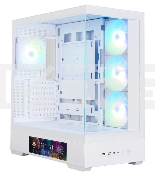 Компьютерный корпус ZALMAN P40 DS, ATX, белый, WINDOW, 9.1-inch LCD screen, 2xCombo(2.5” or 3.5”), 1x2.5”, 1xUSB TYPE-C, 2xUSB 3.0, SIDE 3x120мм ARGb, REAR 1x120мм ARGb