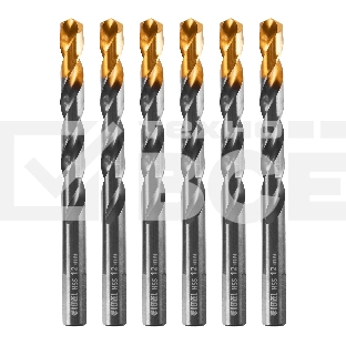 Сверло по металлу Denzel 12 мм, HSS-Tin, Golden Tip, 6 шт.