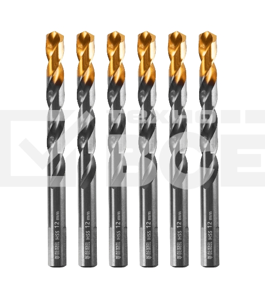 Сверло по металлу Denzel 12 мм, HSS-Tin, Golden Tip, 6 шт.