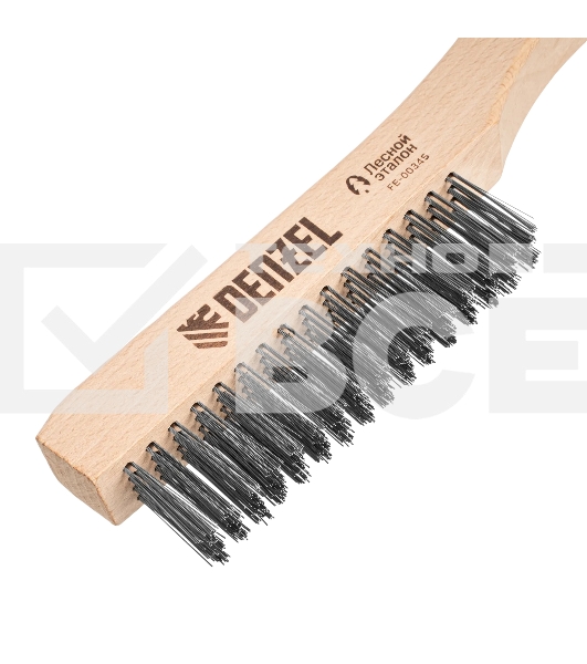 Щетка зачистная Denzel 4-х рядная, прямая проволока из нержавеющей стали с деревянной ручкой, EFP