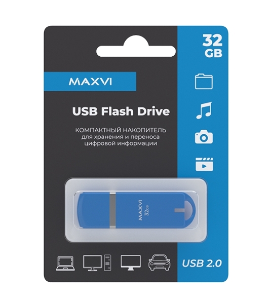 Флешка USB Maxvi P3 sky blue (FD32GBUSB20C10P3), 32GB, USB 2.0, R/W 15/5, синий