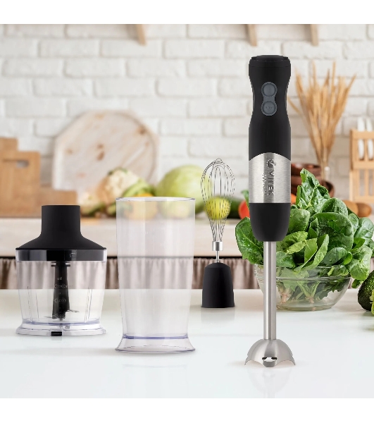 Блендер Vitek VT-3411 ST (стальной, 800 Вт, 6 скоростей, измельчитель 500 мл, стакан 600 мл, управление механическое)