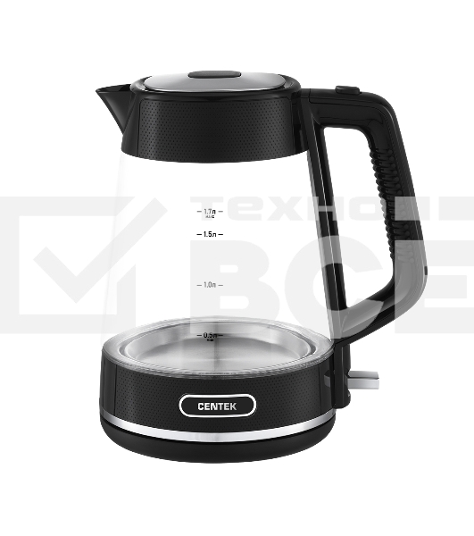 Чайник Centek CT-1014 (черный) стекло 1.7л, 2200Вт, LED, Защита от перегрева, STRIX контроллер