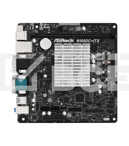 Материнская плата ASRock N100DC-ITX, BGA1264, Intel SoC, 1xDDR4, 2xSATA, 1xM.2, 1xPCIe 3.0 x4, 1xHDMI, 1xVGA, 1x 1Gb LAN, 2xUSB-A 3.2 Gen 1, 4xUSB-A 2.0, 3x3.5 мм, 7.1, Mini-ITX