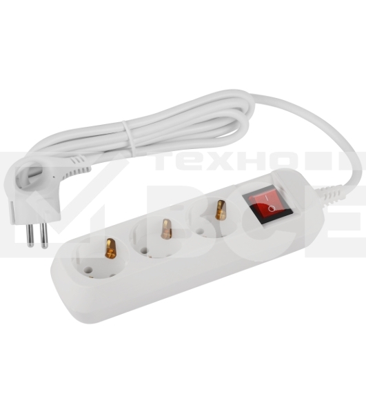 Удлинитель электрический ЭРА UDL-16-315-ES Greenline 3 розетки с заземлением с выключателем 1,5м ПВС 3x1мм2