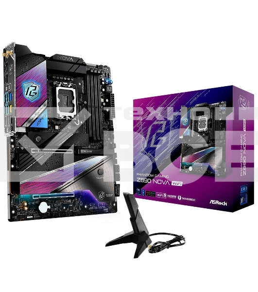 Материнская плата ASRock Z890 Nova WiFi, LGA 1851, Intel Z890, 4xDDR5, 4xSATA, 6xM.2, 1xPCIe 5.0 x16, 1xPCIe 4.0 x16, 1xPCIe x4, 1xHDMI, 2xThunderbolt 4, 1x5Gb LAN, 1x2.5Gb LAN, 4xUSB-A 3.2 Gen 2, 4xUSB-A 3.2 Gen 1, 2xUSB 2.0, 7.1, ATX