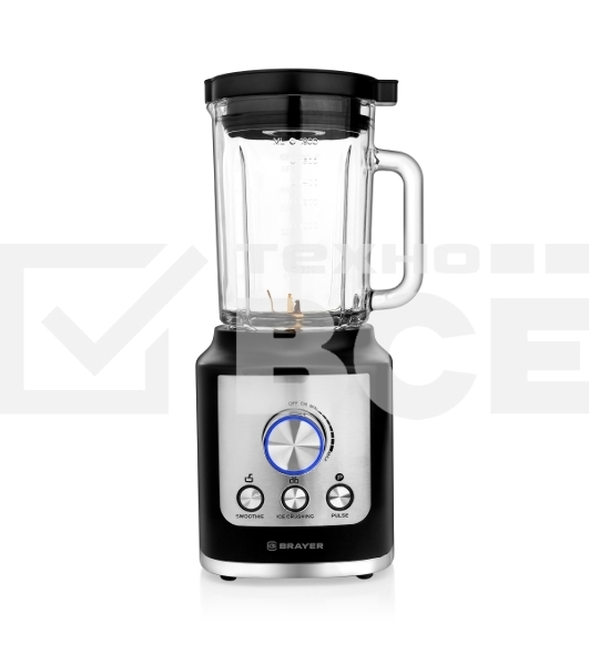 Блендер стационарный BRAYER BR1200BK 1800 Вт, стекл., 1,8 л, 6 титан. ножей, импульс, колка льда, серебристо-черный