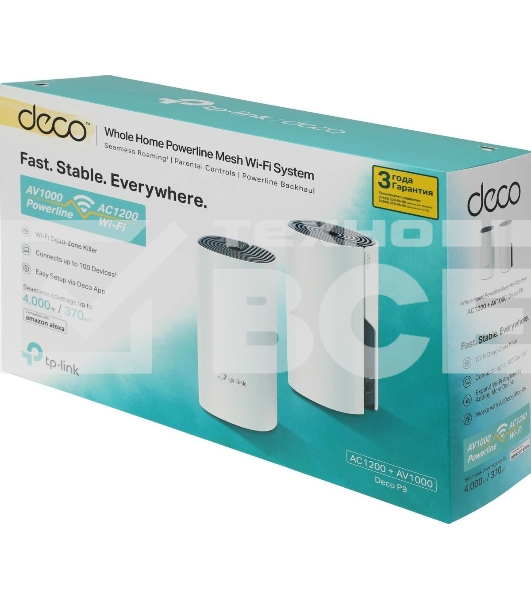 Бесшовный Mesh роутер TP-Link DECO P9 (2-PACK) AC1200 10/100/1000BASE-TX белый (упак.:2шт)