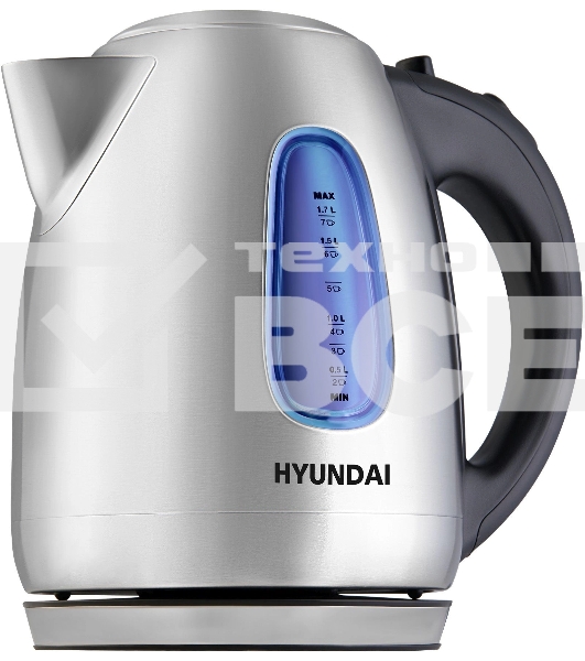Чайник электрический Hyundai HYK-S2402 1.7л. 2200Вт серебристый матовый/черный (корпус: нержавеющая сталь)