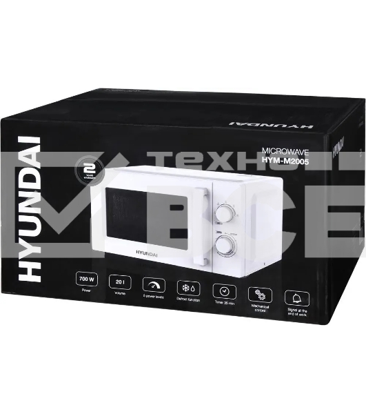 Микроволновая печь Hyundai HYM-M2005 белый, 20 л, 700 Вт, переключатели - поворотный механизм