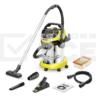 Строительный пылесос Karcher WD 6 P S V-30/6/22/T + DDC (YSY) желтый, 1300 Вт, уборка сухая/сбор воды, пылесборник мешок/контейнер, 30 л