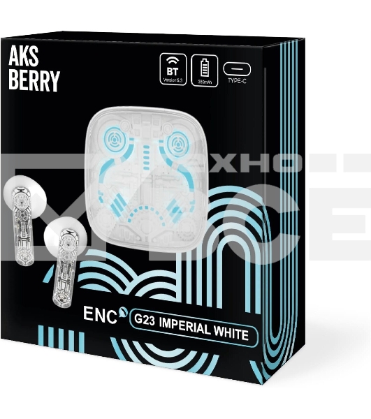 Беспроводные TWS наушники Aksberry G23 белый, вкладыши, Bluetooth, сенсорное управление, до 4 ч
