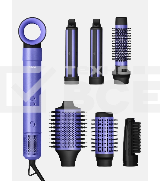 Фен-щетка с ионизацией Tuvio HBI1415, 7 насадок, фиолетовый