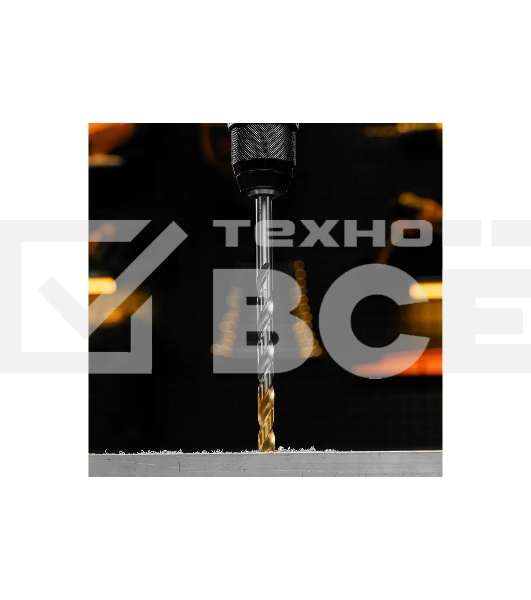 Сверло спиральное по металлу Denzel 11 х 195 мм, Р6М5, Golden Tip, удлиненное