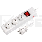 Сетевой фильтр 16А, 3500 Вт, 3 гнезда, без з/ш, с з/к, ПВС 3x1.0, 5 м, белый (SBSP-3-50-W), фото 1