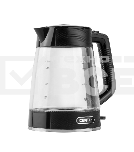 Чайник Centek CT-1014 (черный) стекло 1.7л, 2200Вт, LED, Защита от перегрева, STRIX контроллер