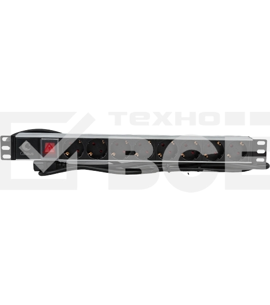 Блок силовых розеток Cabeus, Shuko х 8, вход IEC 320 C14, для шкафов, шнур 2 м, 50х490х50 мм (ВхШхГ), 10А, выключатель, черный