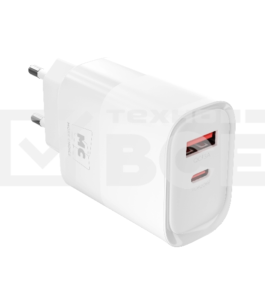 Сетевое зарядное устройство MORE CHOICE NC81a СЗУ 1USB+1Type-C 3.0A PD 20W+ QC3.0, белый