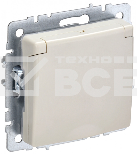 Розетка 1-местная IEK BRITE РСбш10-3-БрКр (BR-R16-16-K10) с заземлением, с защитными шторками и крышкой, 16А, IP20, бежевый