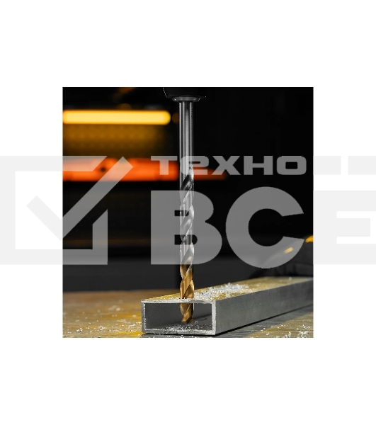 Сверло спиральное по металлу Denzel 11 х 195 мм, Р6М5, Golden Tip, удлиненное