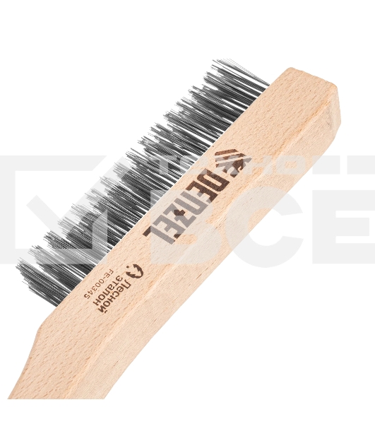 Щетка зачистная Denzel 4-х рядная, прямая проволока из нержавеющей стали с деревянной ручкой, EFP