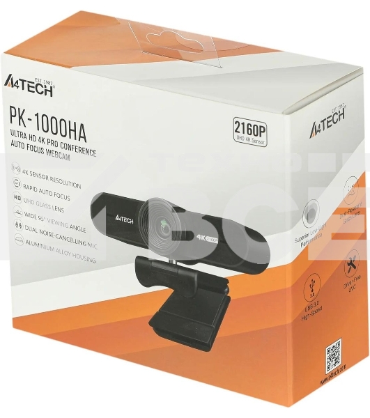 Веб-камера A4Tech PK-1000HA 3840x2160, 30 кадр/с, USB Type-A, микрофон (2 шт, шумоподавление), автоматическая фокусировка, автоосвещение, универсальное крепление