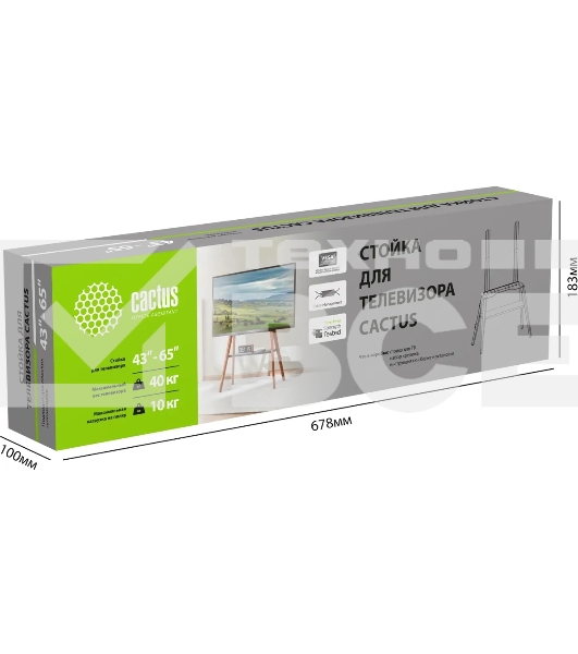 Подставка для телевизора Cactus CS-ST3645BKWN черный/орех, 43'-65' макс. 40 кг, напольный