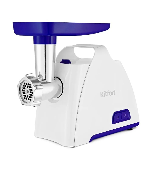 Мясорубка электрическая Kitfort КТ-2112-1 белый/синий, 1300 Вт, 1.2 кг/мин, реверс, насадки - 4