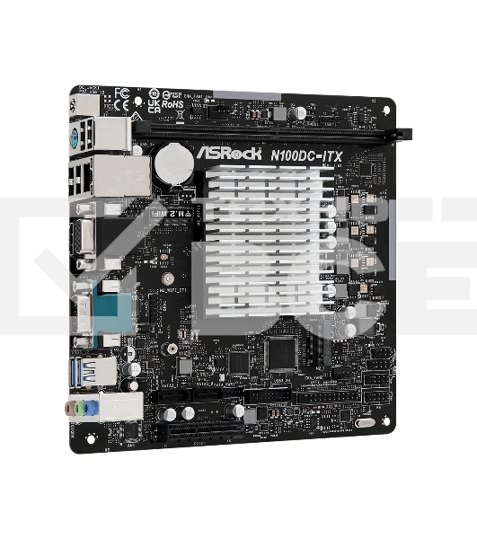 Материнская плата ASRock N100DC-ITX, BGA1264, Intel SoC, 1xDDR4, 2xSATA, 1xM.2, 1xPCIe 3.0 x4, 1xHDMI, 1xVGA, 1x 1Gb LAN, 2xUSB-A 3.2 Gen 1, 4xUSB-A 2.0, 3x3.5 мм, 7.1, Mini-ITX