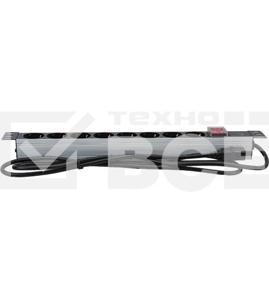 Блок силовых розеток Cabeus, Shuko х 8, вход IEC 320 C14, для шкафов, шнур 2 м, 50х490х50 мм (ВхШхГ), 10А, выключатель, черный