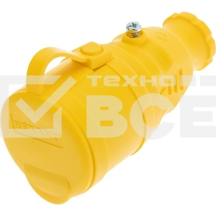 Розетка переносная влагозащищенная Rexant с крышкой, с/з, 16 А, IP44, каучук, желтый