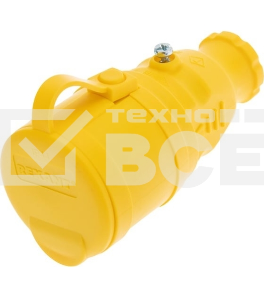 Розетка переносная влагозащищенная Rexant с крышкой, с/з, 16 А, IP44, каучук, желтый