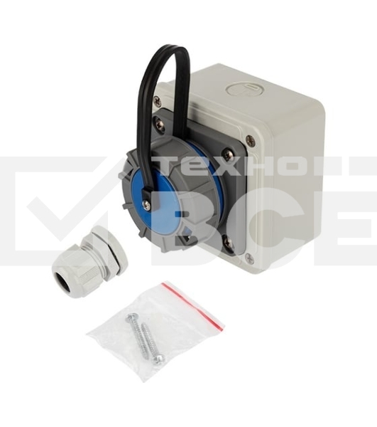 Розетка настенная Rexant влагозащищенная с крышкой 16 А, 2Р+РЕ, IP68