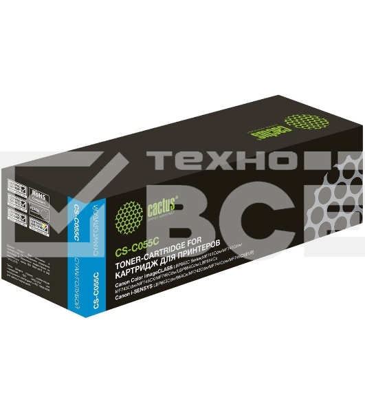 Картридж лазерный Cactus CS-C055C голубой (2100 стр.) для Canon LBP663Cdw, LBP664Cx, MF746Cx, MF742Cdw, MF744Cdw