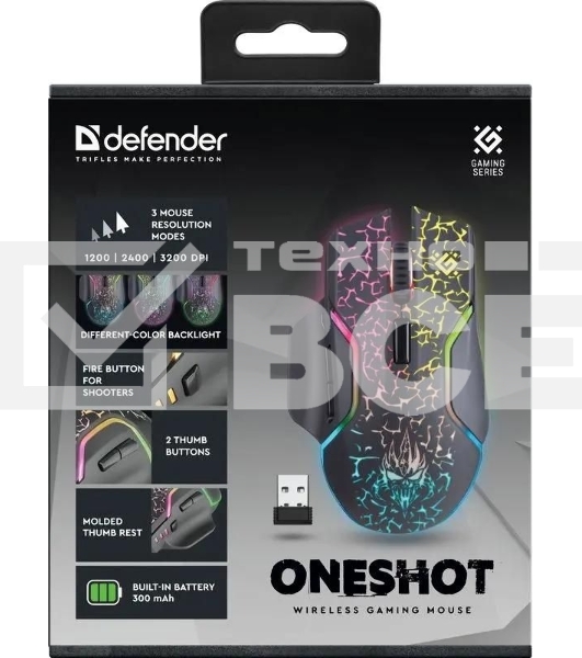Мышь беспроводная Defender Oneshot GM-067 черный, 3200 dpi, радиоканал, USB, кнопки - 7